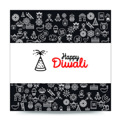 Set of Hand draw Happy Diwali Doodle backgrounds. Objects from Diwali doodle icons.	
