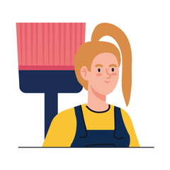 woman cartoon with construction paint brush design of working maintenance workshop and repairing theme Vector illustration
