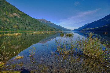 Obraz na płótnie Canvas Reflections of Buttle Lake. Strathcona Provincial Park, Vancouver Island, BC, Canada