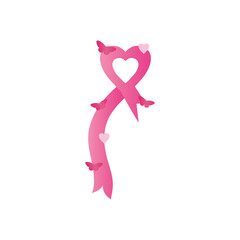 heart breast cancer ribbon with butterflies, flat style