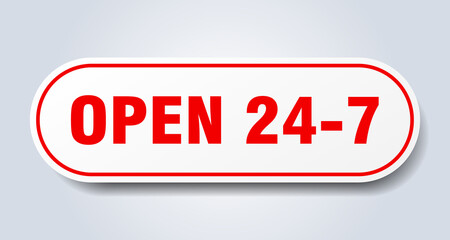 open 24 7 sign. rounded isolated button. white sticker