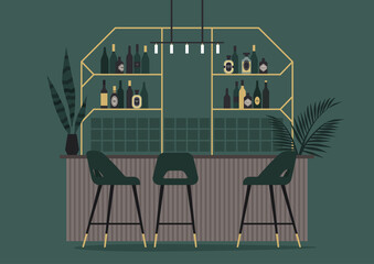 Vintage cocktail bar interior, premium alcohol and art deco decoration, no people - obrazy, fototapety, plakaty
