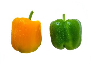 Green and yellow bell pepper on a white background. The concept of a healthy diet.