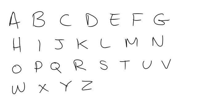 All the letters of the alphabet sketch doodles being animated. Hand-drawn moving scribble on white background.