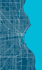 Detailed map of Milwaukee city, linear print map. Cityscape panorama. - obrazy, fototapety, plakaty