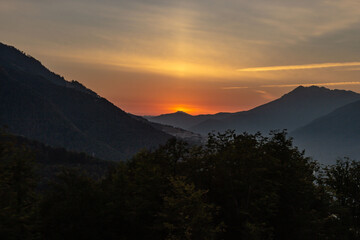 Obraz premium mountain ranges of the Caucasus. Krasnaya Polyana Krasnodar territory.sunset in the mountains