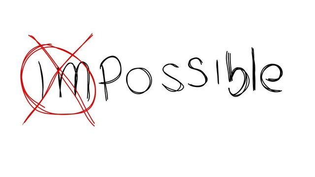 Impossible corrected becoming possible sketch doodles being animated. Hand-drawn moving scribble on white background.