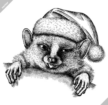 black and white engrave isolated tarsier vector illustration