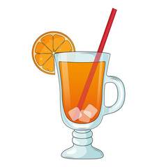 Fresh orange juice in glass with a straw isolated on white background, vector illustration.