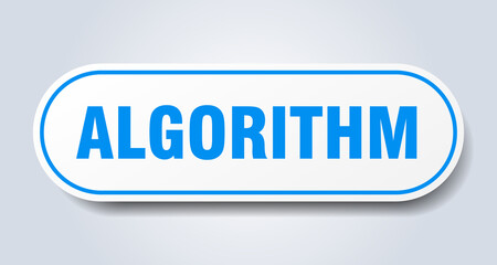 algorithm sign. rounded isolated button. white sticker