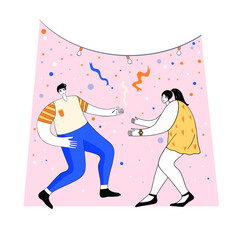 Happy people celebrate an important event. Joyful emotion. Flat vector illustration in cartoon style. Holiday
