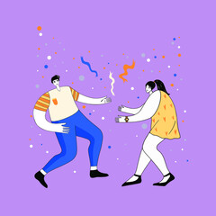 Happy people celebrate an important event. Joyful emotion. Flat vector illustration in cartoon style. Holiday