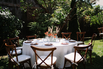 Table setup for a wedding in the garden