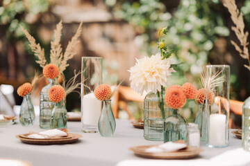 Table setup in a yard wedding