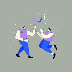 Happy people celebrate an important event. Joyful emotion. Flat vector illustration in cartoon style. Holiday