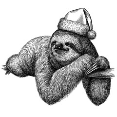 black and white engrave isolated sloth illustration © Turaev
