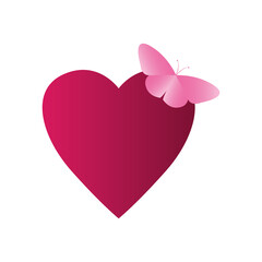 heart and pink butterfly icon, flat style