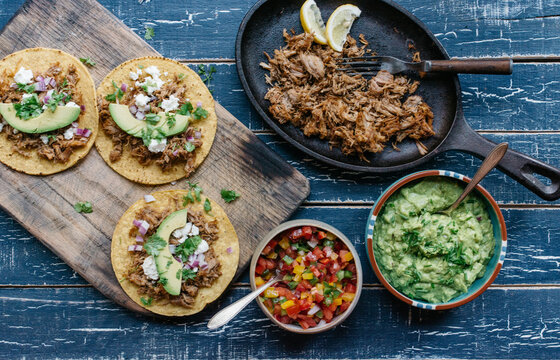 Carnitas tostada from overhead