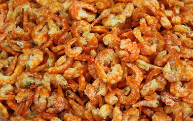 Red dried shrimps as a seafood background