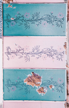 Damaged but still colorful and beautiful kitchen tiles