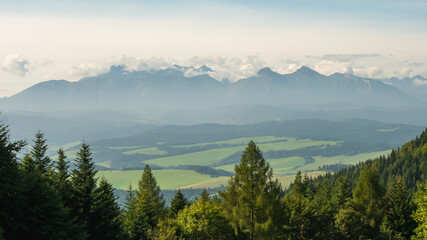 Fototapeta na wymiar View of the Tatra Mountains from the Pieniny Mountains