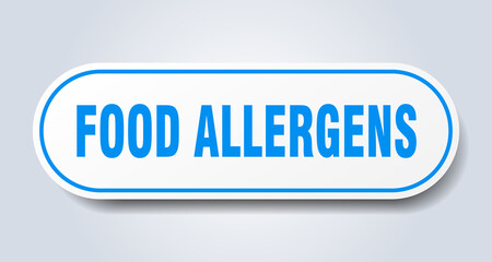 food allergens sign. rounded isolated button. white sticker