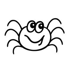Cute smiling spider. Сartoon character. Doodle vector illustration. Element for greeting cards, posters, stickers and seasonal design.