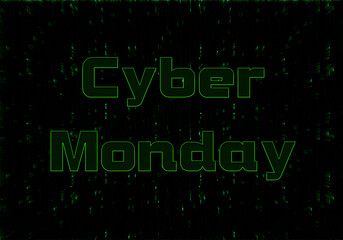 Cyber monday sale flyer. Special offer price sign. Glowing neon background.