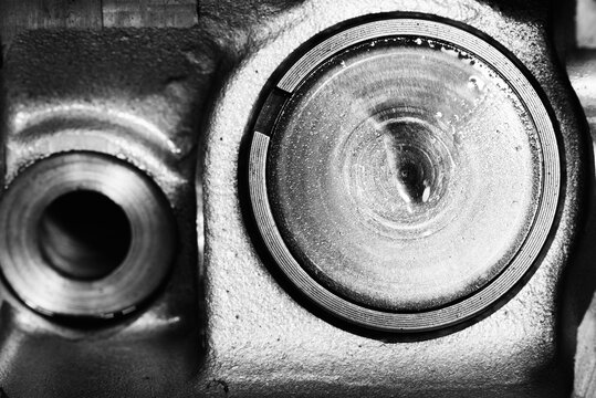 Oily engine valve close up