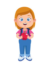 cute little girl student with apple character