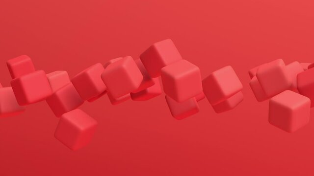 Abstract 3d render, red geometric background with cubes, motion design, 4k seamless looped animation