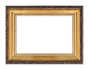 Golden frame for paintings, mirrors or photo isolated on white background