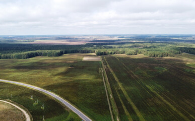 Top view of a large agricultural field. Landscape from above