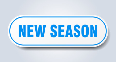 new season sign. rounded isolated button. white sticker