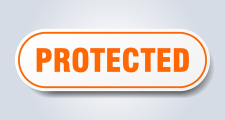 protected sign. rounded isolated button. white sticker