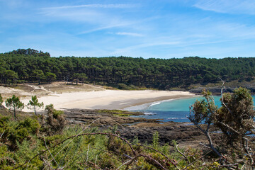 landscape and panoramic of the beach of cabo home in pontevedra, galicia, spain