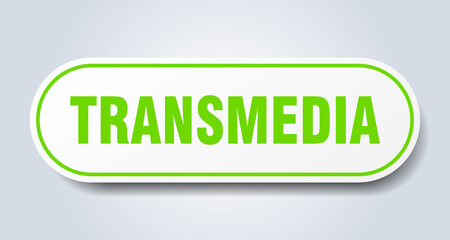 transmedia sign. rounded isolated button. white sticker