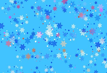 Light Blue, Yellow vector pattern with christmas snowflakes.