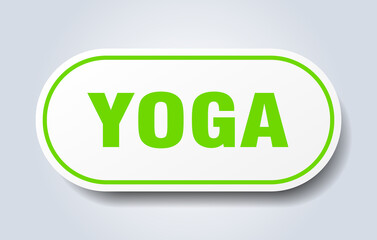 yoga sign. rounded isolated button. white sticker