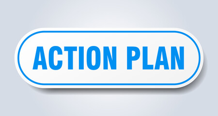 action plan sign. rounded isolated button. white sticker