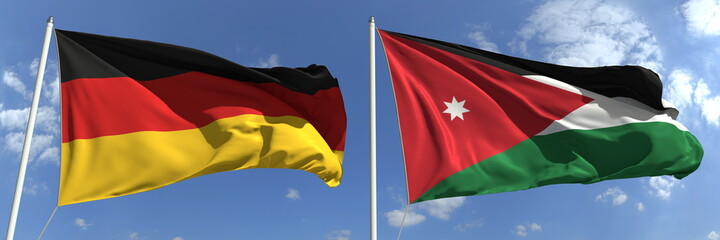 National flags of Germany and Jordan, 3d rendering