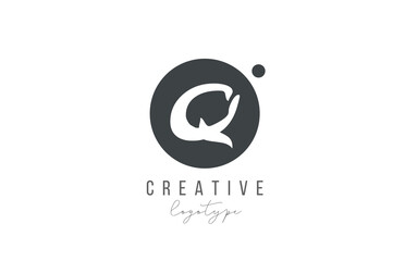 Q alphabet letter logo icon in black and white color. Creative circle design for company and business