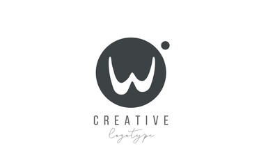 W alphabet letter logo icon in black and white color. Creative circle design for company and business