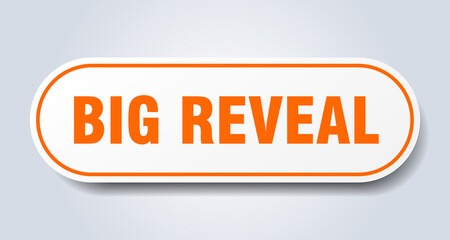 big reveal sign. rounded isolated button. white sticker