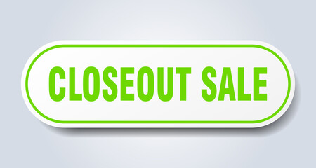 closeout sale sign. rounded isolated button. white sticker