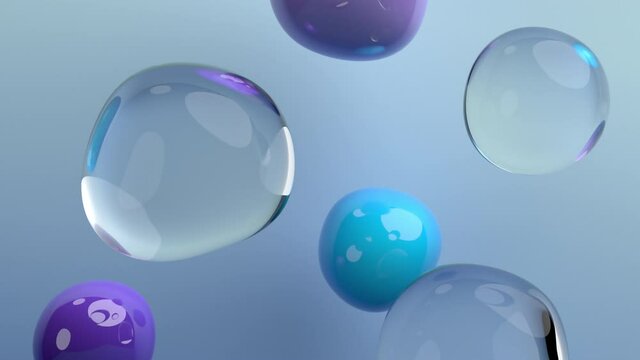 Abstract 3d render, animation of bubbles, motion background design, 4k seamless looped video