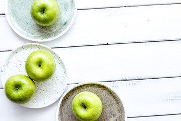 fresh organic green fruits with apples on white background top view mock-up