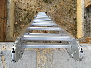 Aluminium ladders close up in construction site