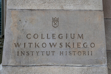 Name stone plate of Witkowski Collegium Jagiellonian Univeristy Cracow