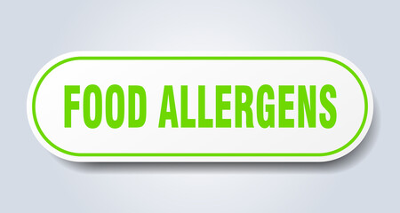 food allergens sign. rounded isolated button. white sticker